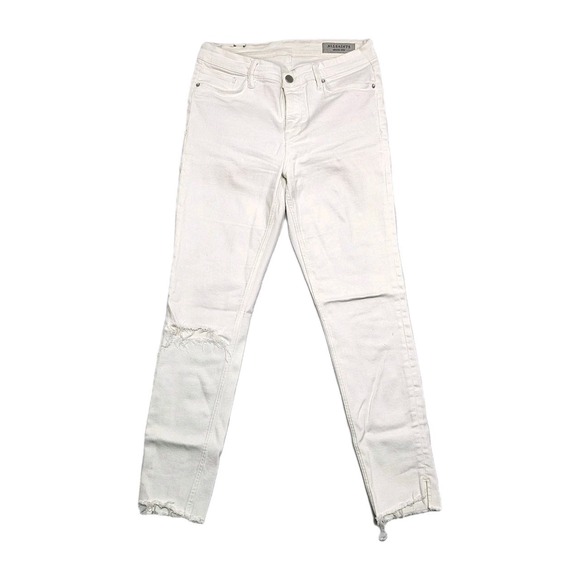 All Saints Grace Fray Jeans Mid Rise Women 30x26 Stretch Denim Skinny Distressd - Picture 1 of 12